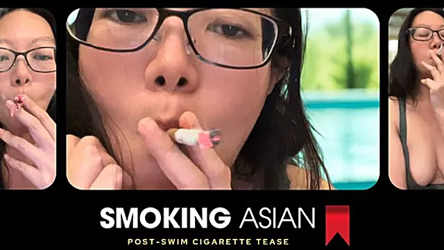 Wet Smoking Asian MILF: Post-swim Cigarette Smoking Tease