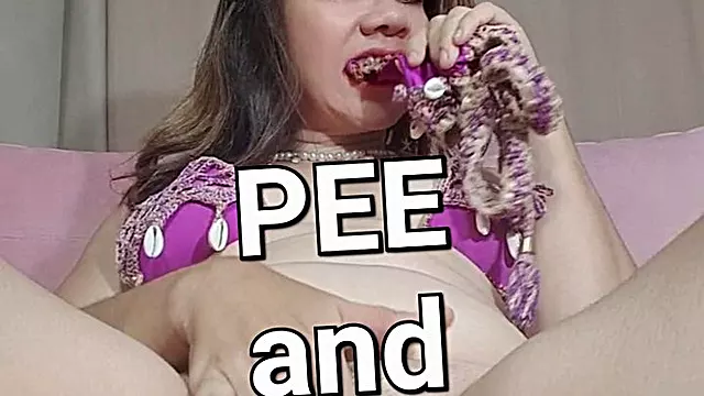 Pee 2x during storm, show wetspots and lick panties