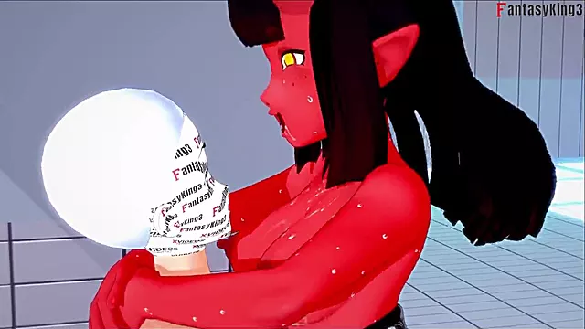 Meru the succubus pulverized waring a swimsuit