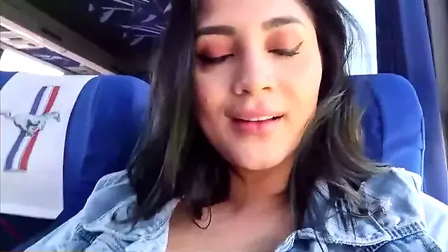 Bus passenger caught me teasing my body and he helps me squirt