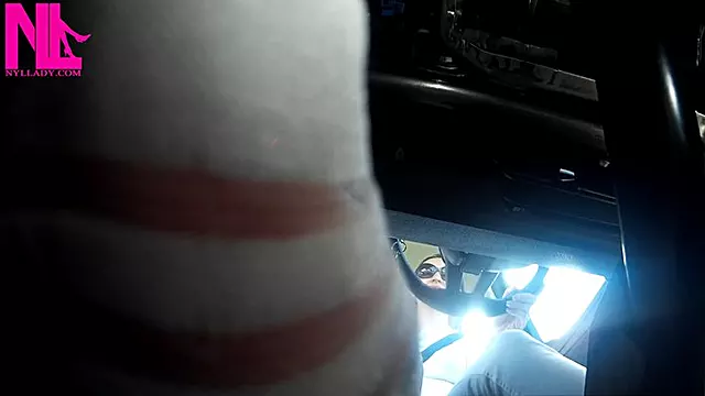 Driving in white transparent socks and white jeans