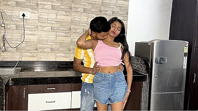 After Mom and Dad Went Out, the Girl Called Her Boyfriend at Home.