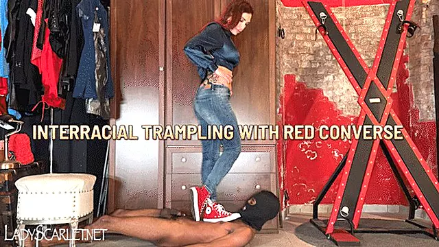 LADY SCARLET - INTERRACIAL TRAMPLING WITH RED CONVERSE hd