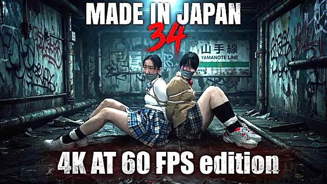 4K AT 60 FPS UPSCALE! MADE IN JAPAN 34: Two naive schoolgirls Akane and Kanon Sugawara take a shortcut through an underground tunnel and end up tightly tied up back to back by a foreigner criminal and cruelly wraparound tape gagged!