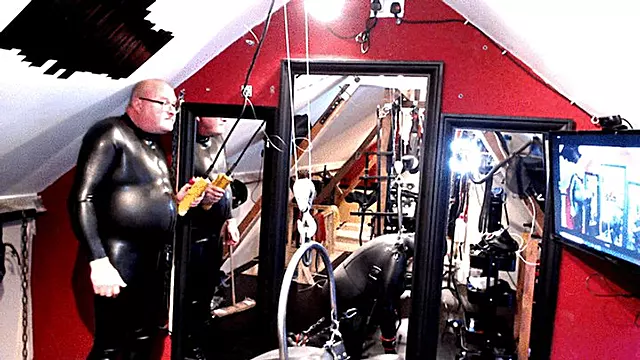Svart Bondage, Svart Latex, Gummi Fetisch, Gummimask, Gummi Master