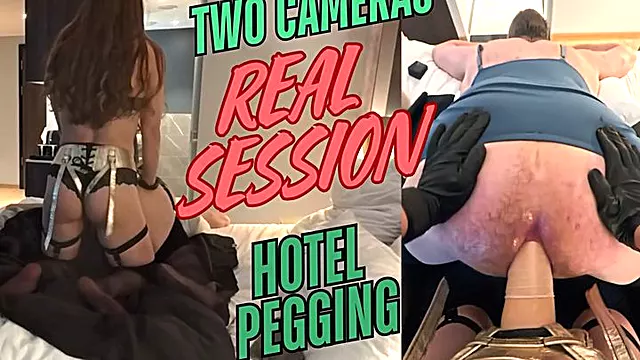 REAL PEGGING - hotel room and two cameras with big dildo