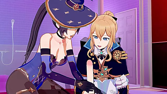 Uncensored hentai with a wild twist featuring Jean and Mona from Genshin Impact