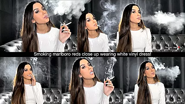 Fumeaza Tigari, Par Mult, Lunga, Rochie Lunga, Buze Lungi, Fumand, Filmare De Aproape, Păr Alb