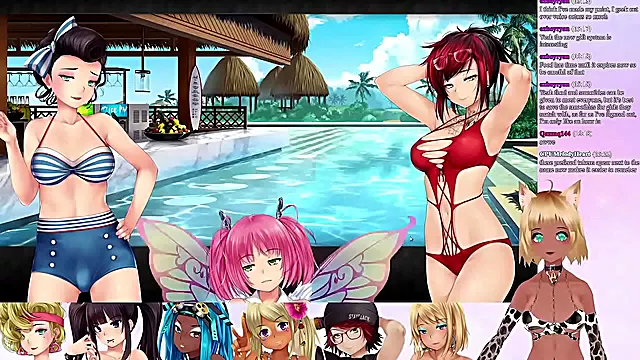 Lewd VTuber Neko s Threesome Lingerie Fun in Anime Video Game Livestream