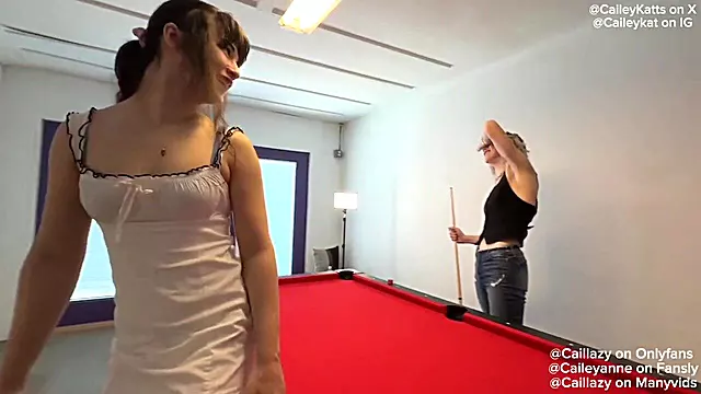 Femme soaked pool table ruined by anal filled sissy