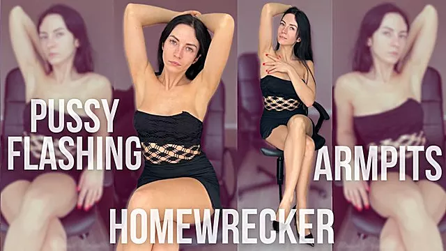 Homewrecker Flashes Pussy and Tease with Smooth Armpits