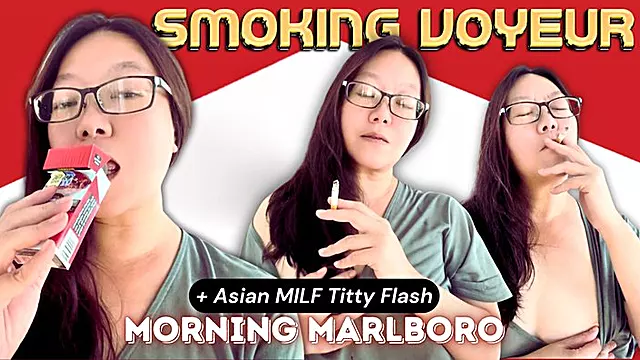 Smoking Asian Morning Marlboro: Flashing My Tits While Smoking Cigarettes Outside