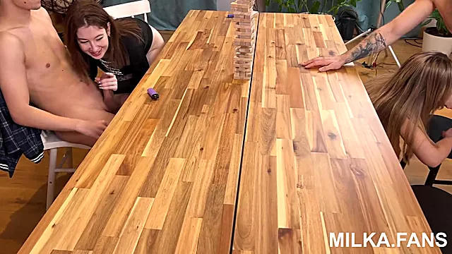 Two BUSTY teens sucking BIG COCKS