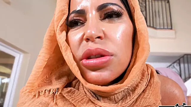 Busty sluts wearing a hijab while getting banged by a BWC