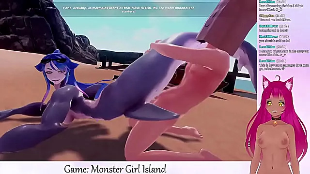 Lewd VTuber Neko Fucks Monster Girls in Anime Video Game Livestream Anal Adventure