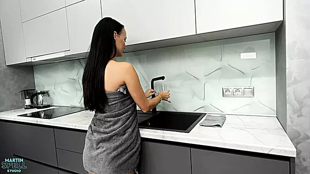 Hot Brunette Sasha Sparrow Gets Rough Anal with Plumber in Kitchen - Cum on Tits 4K