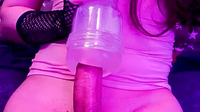 Trans Girl with Big Dick Edges and Cums Using Fleshlight