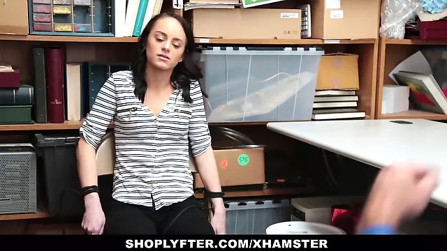 Petite thief gets tied up and punished for stealing in the shop - watch now!