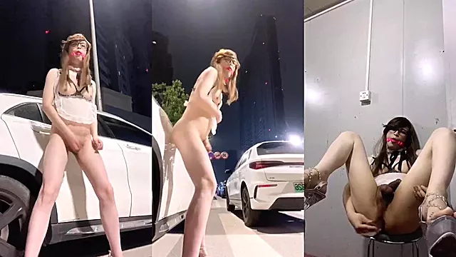Dildo vs real cock exhibitionist slut gets stuffed in public until she gushes cum