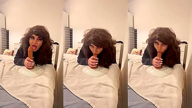 Sissy slut sucks dildo while getting destroyed