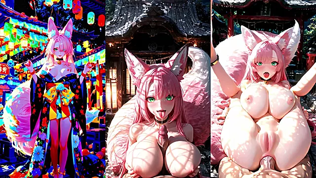 Kitsune Shrine Maidens bless you with their big boobs and body