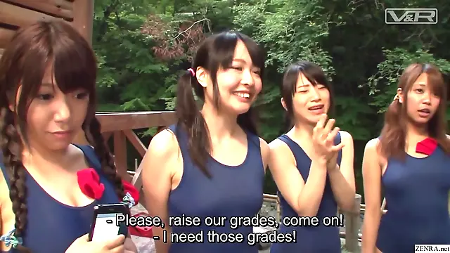 Japanese schoolgirls in swimsuits CFNM handjob harem