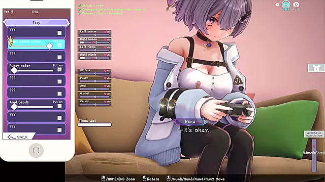 Chinese gamer girl Henraizer plays a flick game with a wand hidden under her clothes