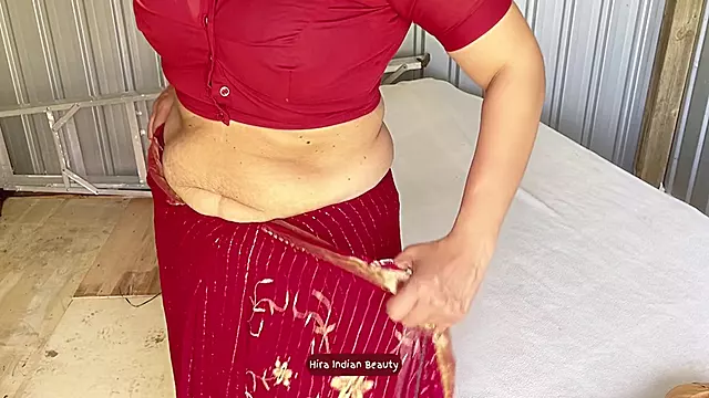 Hiras Fantasy: Wearing Red Saree, Blue Lingerie...naughty Solo Dressing Show!