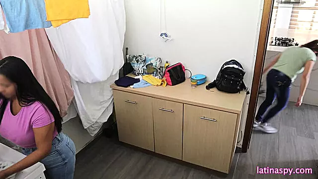 Big Natural Tits Latina Maid Cheating in Laundry Room Homemade Voyeur 4K