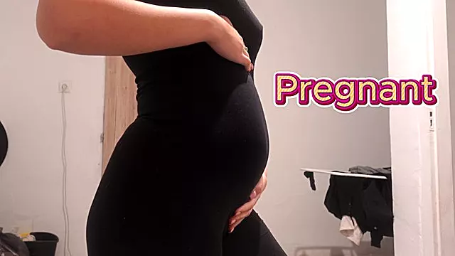 Indian stepsister shows her pregnant belly how big it is then takes off her pants and shows her ass and big pregnant breasts in panties then masturbates in the bathroom