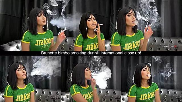 Brunette bimbo smoking dunhill international close up!
