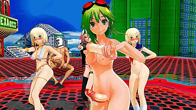 Futuristic Futanari Girl Leads Anime Dance Party With Support Group Bam