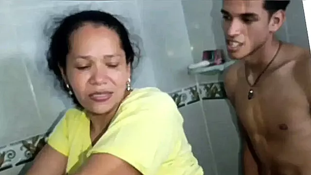 Stepmom Fucks Stepdaughter's Boyfriend in Bathroom - Big Cock MILF Sex