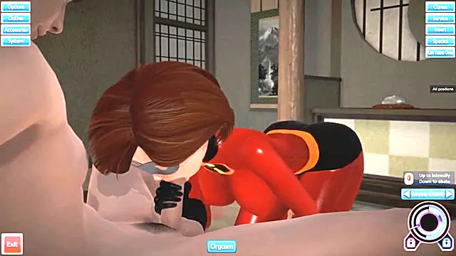 (3D Porn)(The Incredibles) Elastigirl - Helen Parr blowjob and handjob