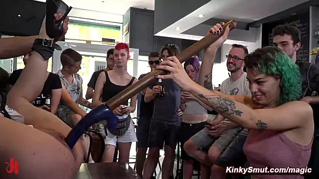Masochistic slave ravaged in public bar