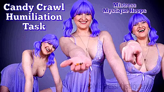 Candy Crawl Humiliation Task - Female Domination, Femdom, Submissive Sluts with Mistress Mystique Hoops - WMV