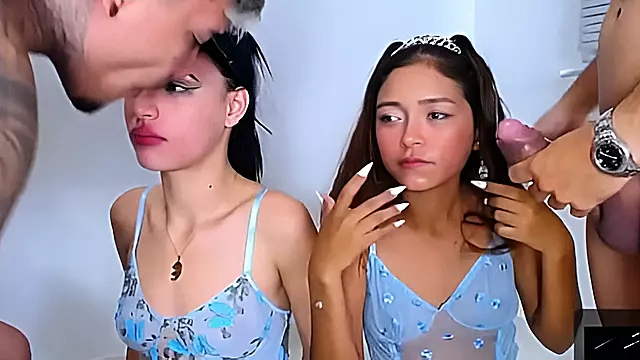two stepsisters who like to share cocks swap their boyfriends for rough sex