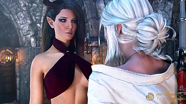 Ciri's tight holes stretched by futa succubus rough anal creampie and facial