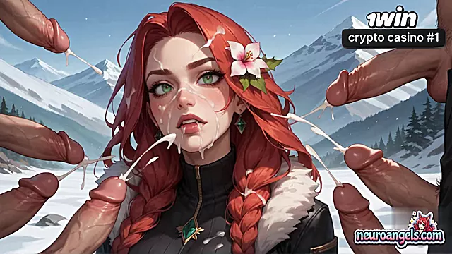 Redhead's orgasmic ejaculation on the snowy mountain. Horny alpine hump with a porno touch.