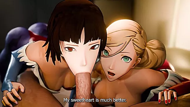 Two bitches enthusiastically jump on a dick to satisfy their powerful libido[eng sub]