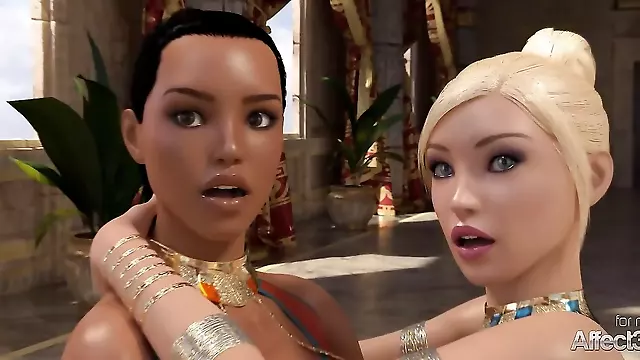 Ebony and blonde futanari babes entertaining the Egyptian princess