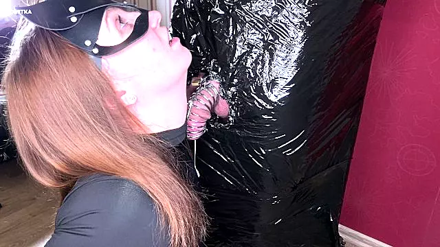 Plastic Cling Wrapped Bondage Cum In Chastity Cage And Ruined Again Femdom