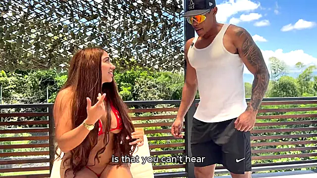 Curvy Mexican boss can't resist her pool guy's big black cock at her husband's house!