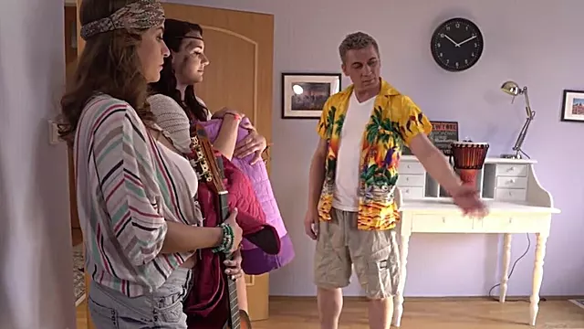 Renting a room from a horny DILF gets these hippies fucked