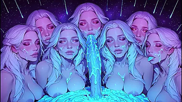 Simulation Love Triple Facial Cumshot Overload: Three Blonde Goddesses Covered in Thick Cum 4K Animated Hentai