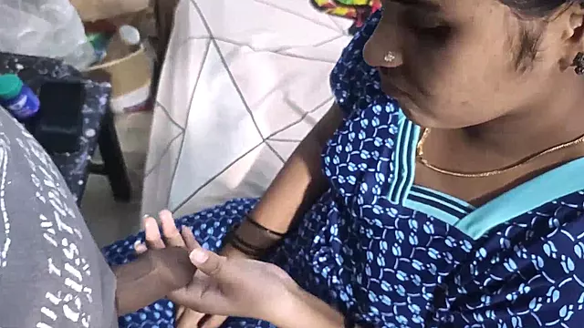 Girl giving a blowjob to her husband before fingering