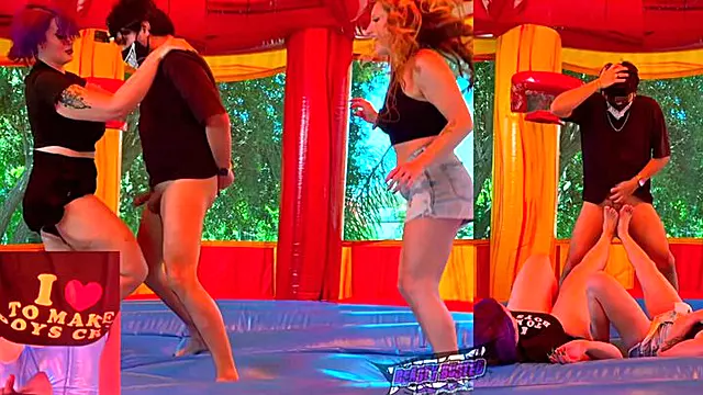 Ballbusting a Perv in a Bounce House! Amateur CBT, Butt Drops (DUAL CAM) w Goddess Nyx & Gabrielle