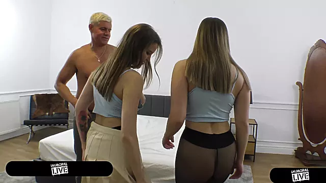 Perfect Body College Cuties Sofi Noir & Amalia Davis Kinky Threesome W Old Pervert - Immoral Live 4K