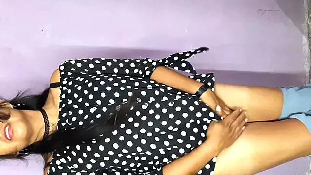 Hermosa Trany Teen Jerks Big Dick in Polka Dots Gushes Cum POV
