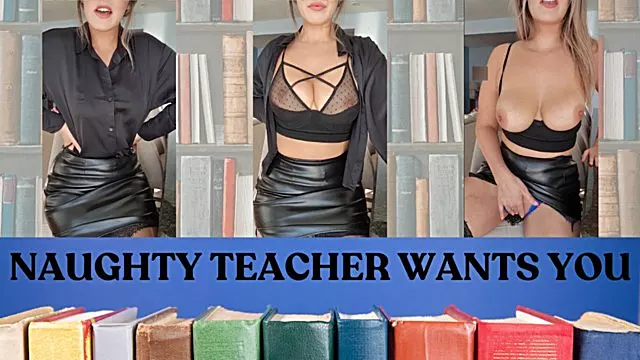 Naughty Milf Teacher In Leather Skirt Teases And Masturbates In Front Of Her Students Dad - Naughty Teacher